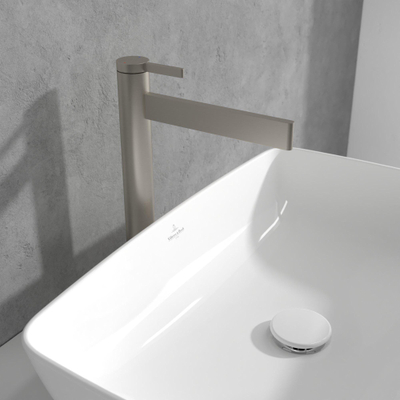 Villeroy & Boch Dawn 1 greeps wastafelkraan verhoogd - zonder pop up afvoergarnituur - Brushed Nickel (rvs)