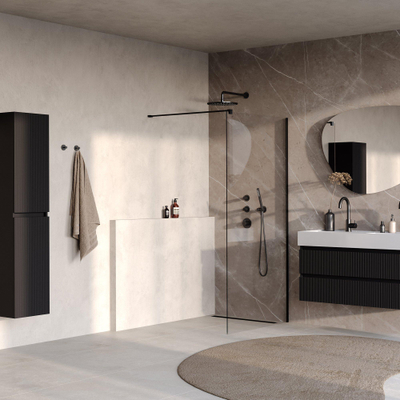 BRAUER Oblivion Douche à l'italienne - 100x200cm - revêtement verre - verre clair - noir mat