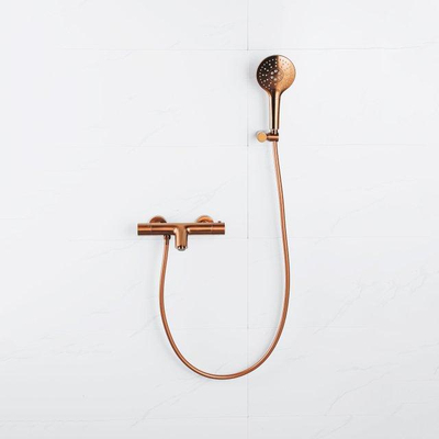 FugaFlow Eccelente Acces Thermostatische badkraan met ronde handdouche, handdouchehouder en gladde doucheslang Geborsteld Koper PVD (koper)