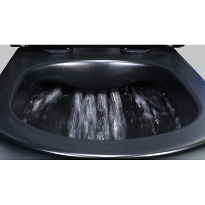 FugaFlow Eccelente Pietra Ensemble WC suspendu - 36,3x51,7cm - chasse profonde - sans rebord - abattant fin - mat noir