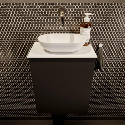 Meuble de salle de bain Mondiaz Fowy 40x50x23cm urban mat 0 trous de robinet lavabo : centre 1 porte solid surface avec plan MDF couleur lavabo : blanc