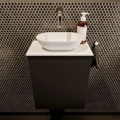Mondiaz fowy armoire de toilette 40x50x23cm urban matt 0 trous de robinetterie évier : centre 1 porte solid surface avec top mdf couleur évier : blanc