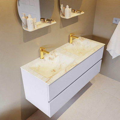 Mondiaz VICA-DLUX Ensemble de meuble de salle de bain - 120cm - meuble sous-vasque cale - 2 tiroirs - lavabo encastré cloud double - 2 trous de robinet - version haute de 60cm - frape