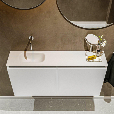 MONDIAZ TURE Toiletmeubel 100x23x50cm met 0 kraangaten 2 deuren talc mat Wastafel Eden links Solid Surface Wit