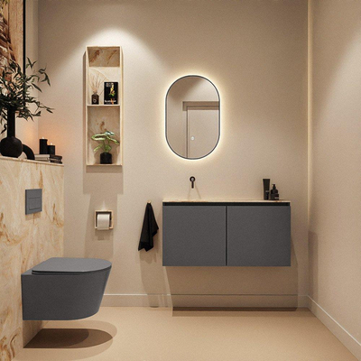 MONDIAZ TURE-DLUX Meuble toilette - 100cm - Dark Grey - EDEN - vasque Frappe - position gauche - sans trou de robinet
