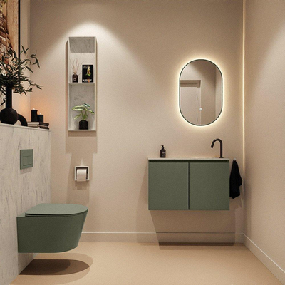 MONDIAZ TURE-DLUX Meuble toilette - 80cm - Army - EDEN - vasque Opalo - position droite - 1 trou de robinet