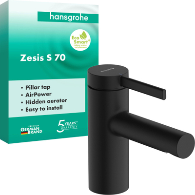 Hansgrohe Zesis S toiletkraan 70 met rechte greep voor koud water of vooraf ingestelde temperatuur zonder afvoer mat zwart