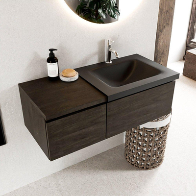 MONDIAZ BUKLA 100cm badmeubel met module 40 kleur Dark Brown met 2 lades. Wastafel CLOUD rechts 1 kraangat kleur Urban.