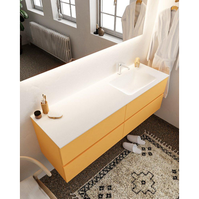 Mondiaz VICA ensemble de meuble de salle de bain - 150cm - meuble sous-vasque ocre - 4 tiroirs - lavabo cloud droite - 1 trou de robinet - version XL 60cm haut