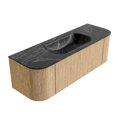 MONDIAZ KURVE-DLUX 140cm Meuble salle de bain avec module 25 G et D - couleur Oak - 1 tiroir - 2 portes - vasque BIG SMALL centre - sans trou de robinet - couleur Lava