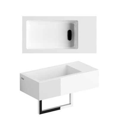 Clou Flush 3 lave-mains 36x18cm trou de robinet à droite avec porte-serviettes Marbre minéral blanc brillant
