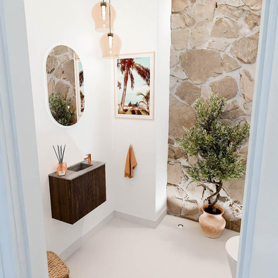 Mondiaz JOYA-DLUX 50cm toiletmeubel - kleur Walnut - Wastafel FAYE positie Rechts 1 kraangat kleur Oza.