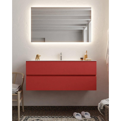 Mondiaz VICA ensemble de meuble de salle de bain - 120cm - meuble sous-vasque fire - 2 tiroirs - lavabo moon milieu - 1 trou de robinet - miroir LED - version XL 60cm haut