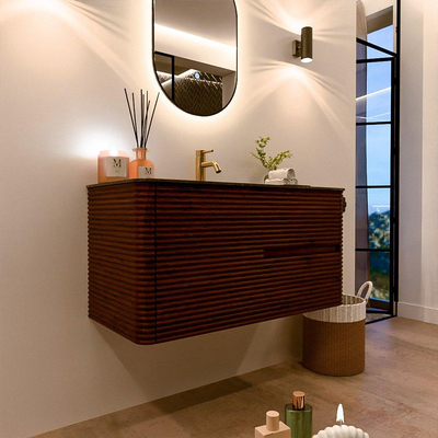 Mondiaz CIRO-DLUX Badkamermeubelset - 100x45x50cm - Solid surface wastafel Lava - 1 wasbak Midden - 1 kraangat - 2 lades - Ruby