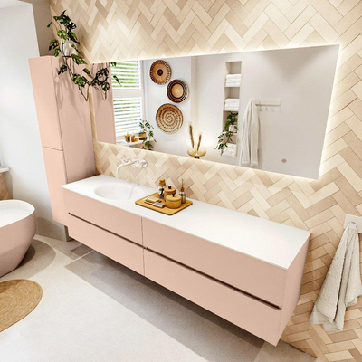 MONDIAZ VICA Ensemble meuble de salle de bains - 200cm - meuble bas rosee - 4 tiroirs - lavabo moon gauche - sans trous de robinet - version haute 60cm - talc