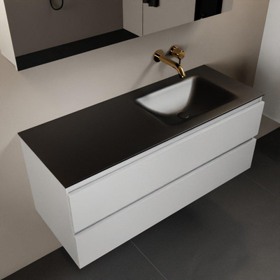 Mondiaz AIVY Ensemble de meuble - 120x45x50cm - 0 trous de robinet - 1 vasque Urban Solid surface - Droite - 2 tiroirs - avec miroir - MDF Talc