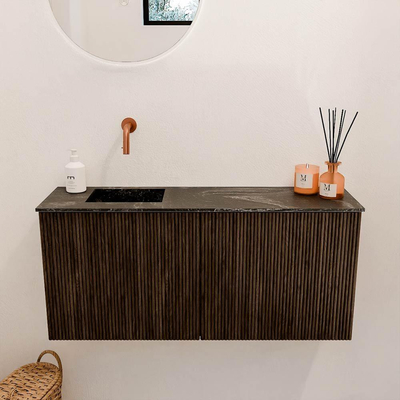 Mondiaz JOYA-DLUX 90cm meuble de salle de bains - couleur Walnut - Vasque FAYE position Gauche Sans trou de robinet couleur Lava