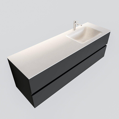 ENSEMBLE DE MEUBLE MONDIAZ VICA - 150cm - 2 tiroirs - lavabo Cloud à droite - 1 trou de robinet - solid surface gris foncé