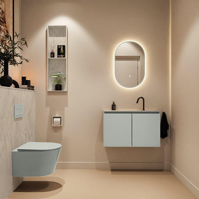 MONDIAZ TURE-DLUX Meuble toilette - 80cm - Greey - EDEN - vasque Opalo - position centrale - 1 trou de robinet