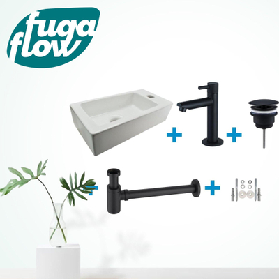 FugaFlow Eccelente Sobrado Pack Lave-mains - 1 trou de robinet - droite - robinet Noir mat - Blanc