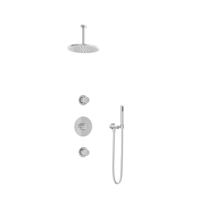 Hotbath Buddy IBS1 Ensemble de douche de pluie - 2 robinets d'arrêt - bras de plafond 15 cm - douche de tête ronde 25 cm - douchette barre - chromé