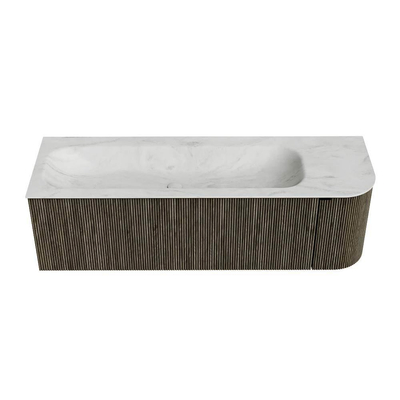 Mondiaz KURVE-DLUX Badkamermeubelset - 145x46x40cm - 1 lade - 1 deur - wastafel solid surface - links - 2 kraangaten - Shadow