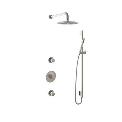 Hotbath Buddy Ensemble de douche de tête IBS - bras mural 35 cm - douche de tête ronde 25 cm - douchette barre - barre de douche - nickel brossé