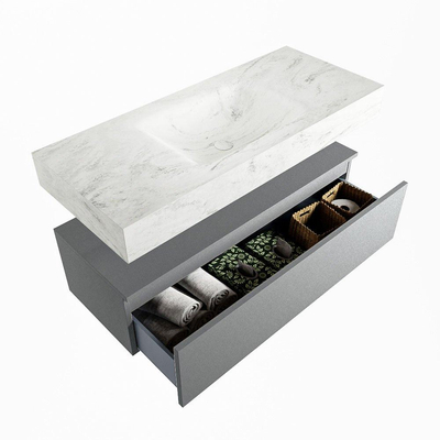 Mondiaz ALAN-DLUX Ensemble de meuble - 110cm - meuble Plata mat - 1 tiroir - Lavabo Cloud Opalo suspendu - vasque Centre - 1 trou de robinet