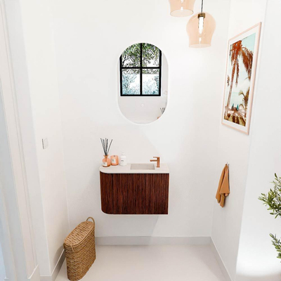 Mondiaz JOYA-DLUX 61.6cm toiletmeubel - ronding links kleur Ruby - Wastafel FAYE positie Rechts 1 kraangat kleur Meli.