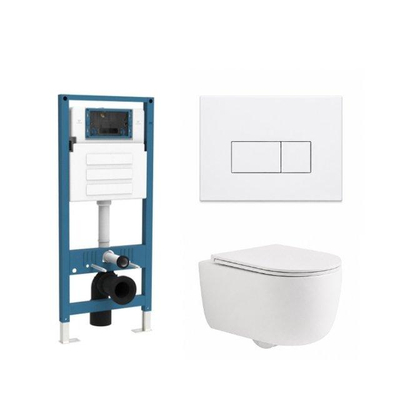 QeramiQ Dely Swirl Ensemble de toilette - réservoir encastré Qeramiq Flush - abattant slim - plaque de commande blanche mate en métal - touches rectangulaires - blanc mat