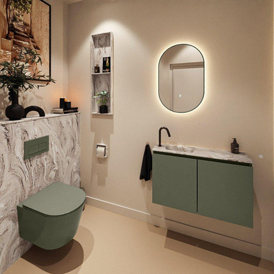 MONDIAZ TURE-DLUX Meuble toilette - 80cm - Army - EDEN - vasque Glace - position gauche - 1 trou de robinet