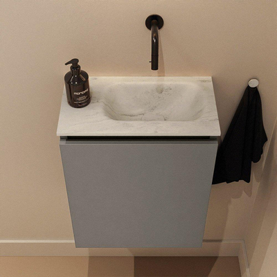 MONDIAZ TURE-DLUX Meuble de toilettes 40 cm Smoke. Lavabo EDEN Opalo position droite. Sans trou de robinet.