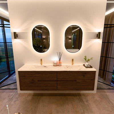Mondiaz CIRO-DLUX Badkamermeubelset - 180x45x50cm - Solid surface wastafel Nata - 2 wasbak Dubbel - 2 kraangaten - 4 lades - Dusk