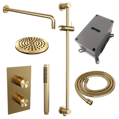 Brauer Gold Edition Ensemble de douche pluie encastré - douche principale 20cm - bouton lisse - douchette à main 1 fonction - barre de douche - PVD - or brossé -