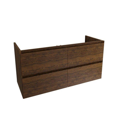 Saniclass Holz Pure Meuble de salle de bain - 120x45x60cm - lavabo en céramique blanc - 2 vasques - sans trous de robinet - 4 tiroirs - Walnut pure