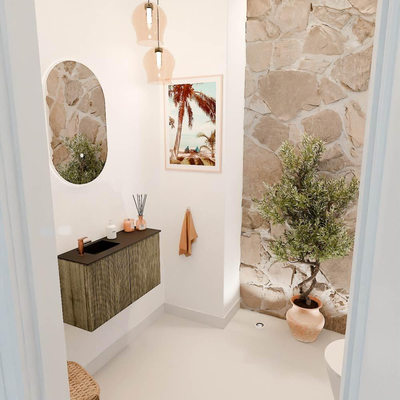Mondiaz JOYA 70cm toiletmeubel - kleur Dusk - Wastafel FAYE positie Links 1 kraangat kleur Urban.