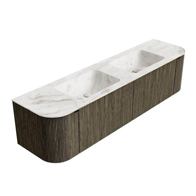 Mondiaz KURVE-DLUX Ensemble meuble de salle de bains - 180x46x40cm - 2 tiroirs - 2 portes - vasque solid surface - double - sans trou de robinet - Shadow