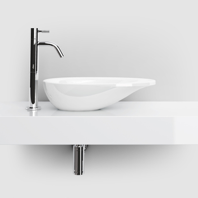 Clou First vasque de lavabo 36x21,8cm sans trou de robinet avec bonde pierre minérale Blanc