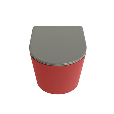 Mondiaz LAVIE hangtoilet – spoelrandloos – 36 x 53 cm – met softclose zitting – Fire (rood), zitting Smoke (lichtbruin)
