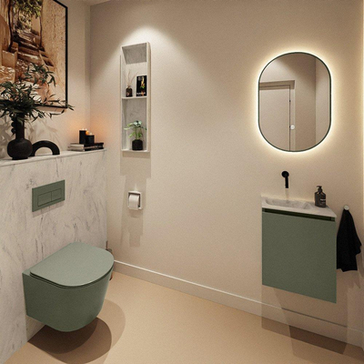 MONDIAZ TURE-DLUX Meuble toilette - 40cm - Army - EDEN - vasque Opalo - position gauche - sans trou de robinet