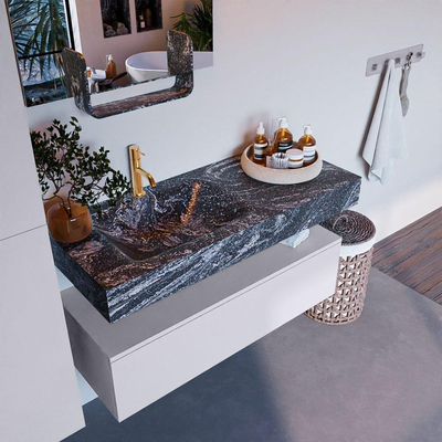 Mondiaz ALAN-DLUX Ensemble de meuble - 110cm - meuble Cale mat - 1 tiroir - Lavabo Cloud Lava suspendu - vasque Gauche - 1 trou de robinet