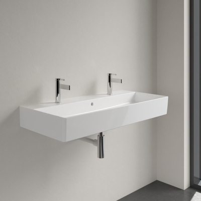 Villeroy & Boch memento 2.0 Lavabo face inférieure meulée 100x13.5x9.5cm 2 trous de robinet avec trop-plein Blanc Alpin