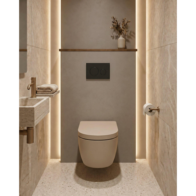 QeramiQ Dely Swirl Toiletset - 36.3x51.7cm - Geberit UP720 Duofix Sigma inbouwreservoir - 35mm zitting - bedieningsplaat mat antraciet - ronde knoppen - mat beige