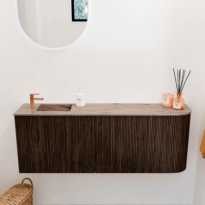 Mondiaz JOYA-DLUX 111.6cm toiletmeubel - ronding rechts kleur Walnut - Wastafel FAYE positie Links 1 kraangat kleur Arena.