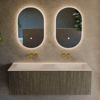 MONDIAZ KURVE-DLUX Meuble de salle de bains 130 cm couleur Shadow avec 2 tiroirs et 0 porte. Lavabo LEAF Double sans trou de robinet Meli.