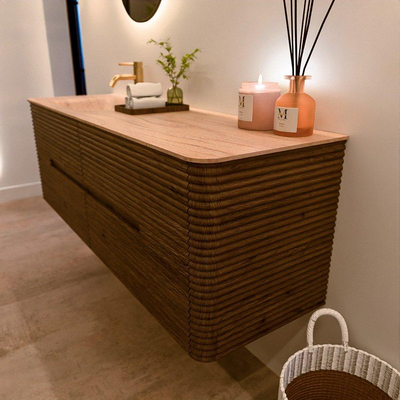 Mondiaz CIRO-DLUX Badkamermeubelset - 150x45x50cm - Solid surface wastafel Saba - 1 wasbak Links - 1 kraangat - 4 lades - Dusk