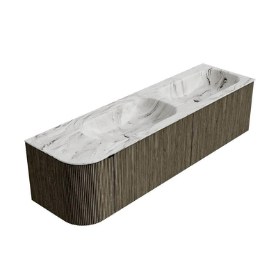 Mondiaz KURVE-DLUX Ensemble de meuble de salle de bains - 165x46x40cm - 2 tiroirs - 1 porte - lavabo solid surface - double / droit - 2 trous de robinet - Shadow