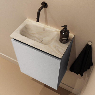 MONDIAZ TURE-DLUX Meuble WC 40 cm Plata. Lavabo EDEN Ostra position gauche. Sans trou de robinet.