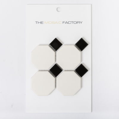 ÉCHANTILLON The Mosaic Factory Paris carreau mosaïque 5,6x5,6x0,6cm et 2.3x2.3x0.6cm carreau mural pour intérieur et extérieur Céramique blanc avec noir