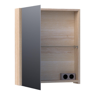 BRAUER Impress armoire de toilette - 60x70x15cm - sans éclairage - avec 1 porte de miroir double face s'ouvrant à gauche - chêne à lamelles blanc